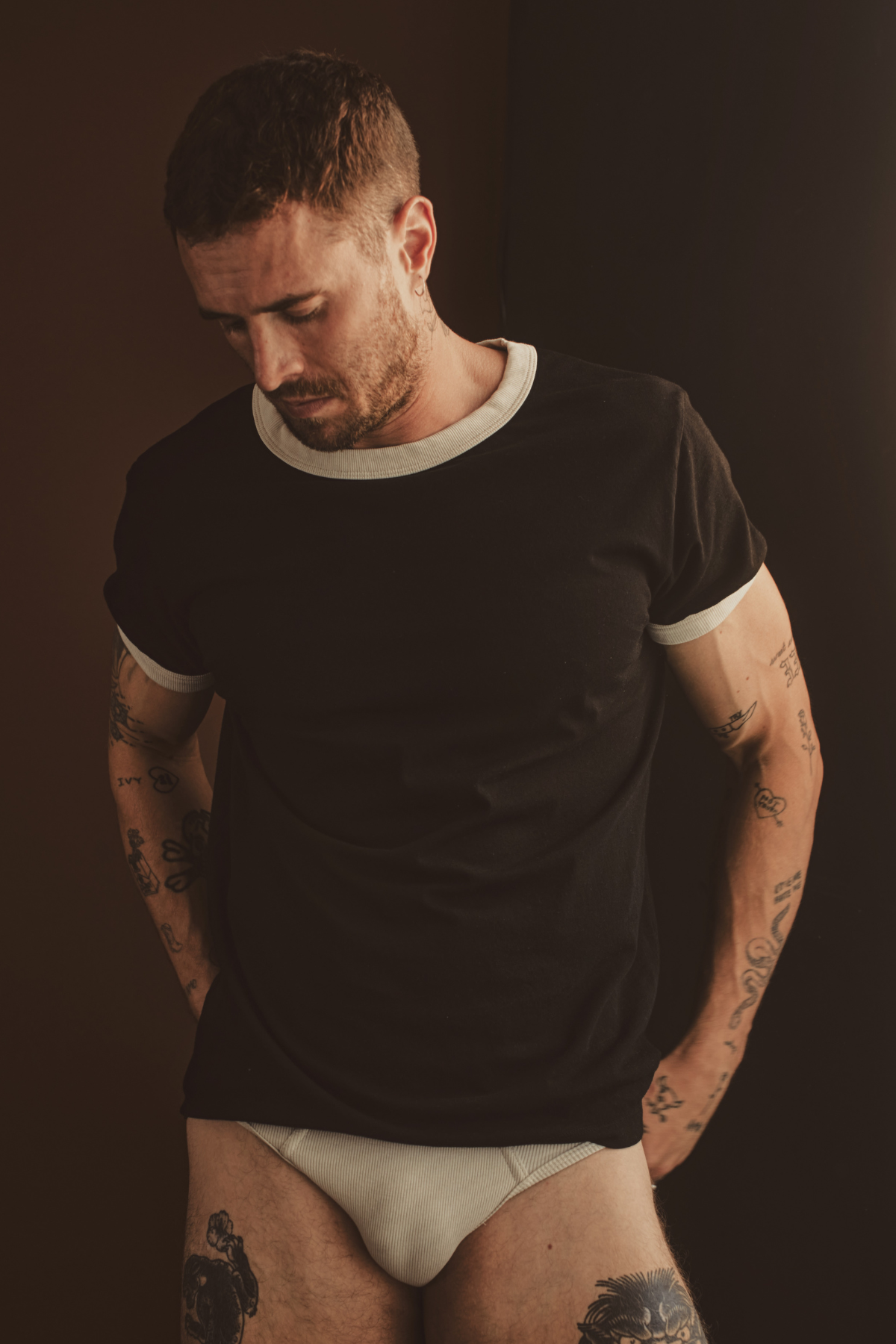 EYSOM Black Short Sleeve Ringer T-Shirt 