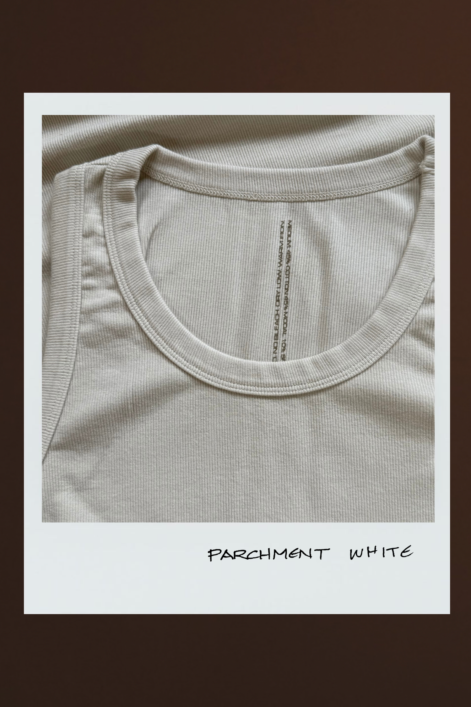 Close-up of a Parchment White Rib Tank 