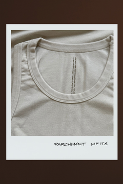 Close-up of a Parchment White Rib Tank 