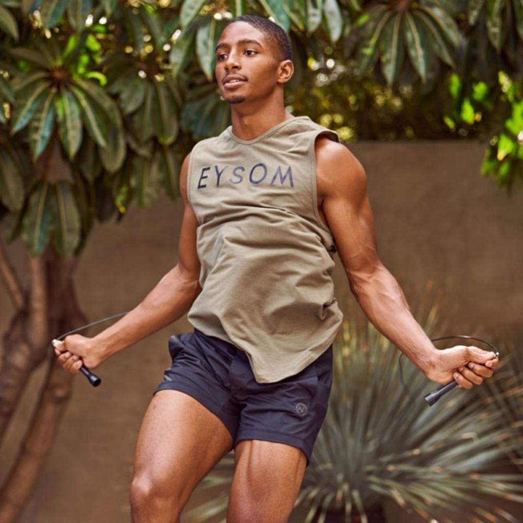 EYSOM Men's Olive Green Sleeveless Standard Muscle T-Shirt