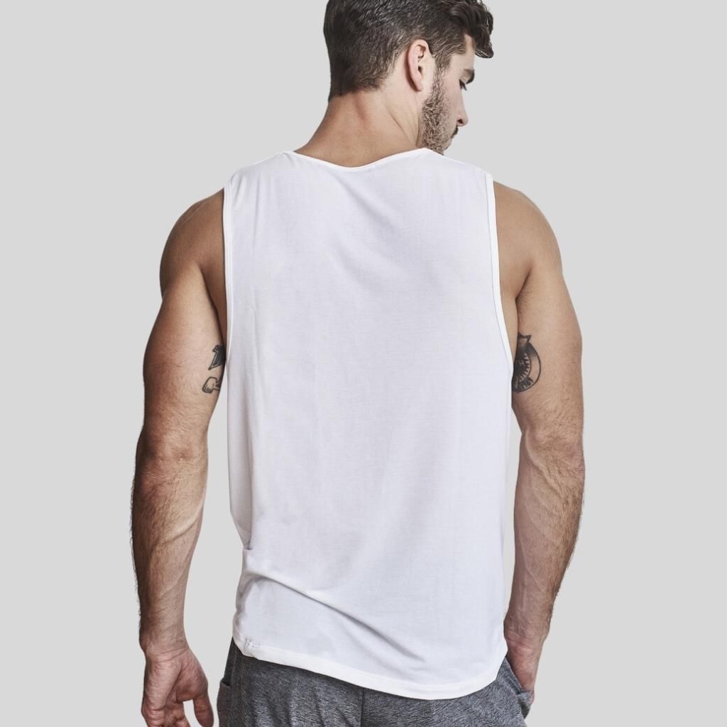 EYSOM Men&#39;s White Sleeveless Standard Muscle T-Shirt