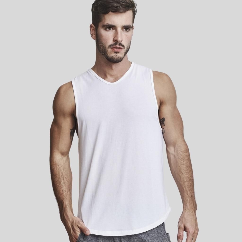 EYSOM Men&#39;s White Sleeveless Standard Muscle T-Shirt
